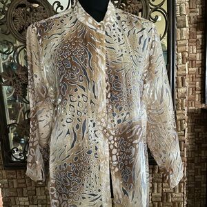 NWOT Samantha Grey Burnout Semi Sheer Tunic in Warm Shades of Tan & Cream sz 18